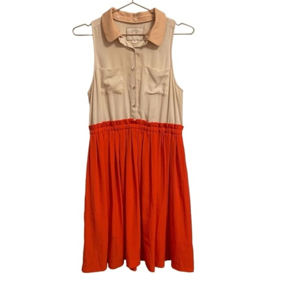 Sleeveless Colorblock Mini Dress with Peach Collar and Orange Skirt